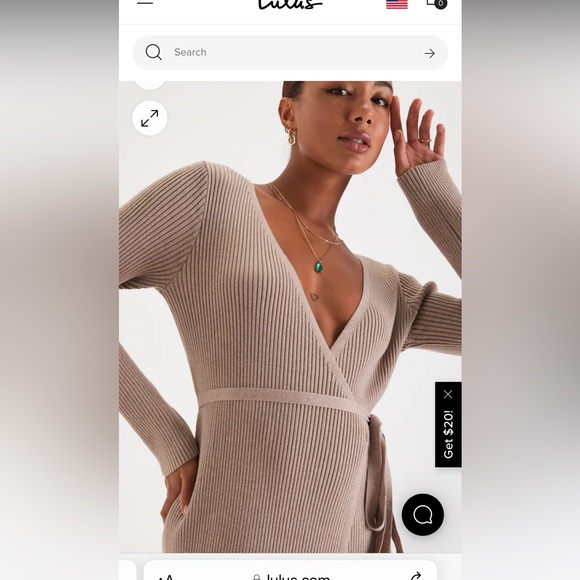 Iconic Comfort Taupe Ribbed Surplice Wrap Midi Sweater Dress - Picture 3 of 5